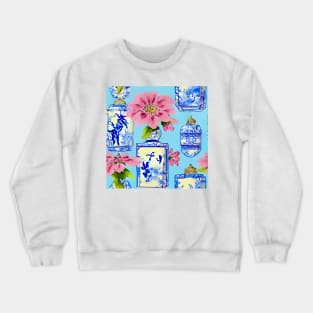 Chinoiserie jars on sky blue Crewneck Sweatshirt